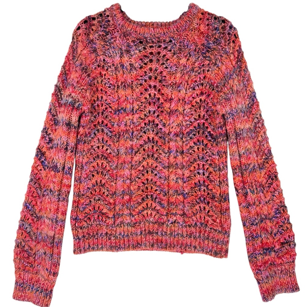 Marie Oliver Chunky Cable Knit Sweater Sz S Pink Jumper Boho Chevron Dopamine